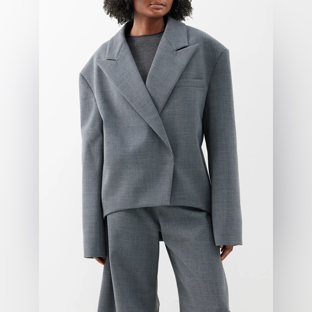 A.W.A.K.E Mode double breasted tailored grey blazer